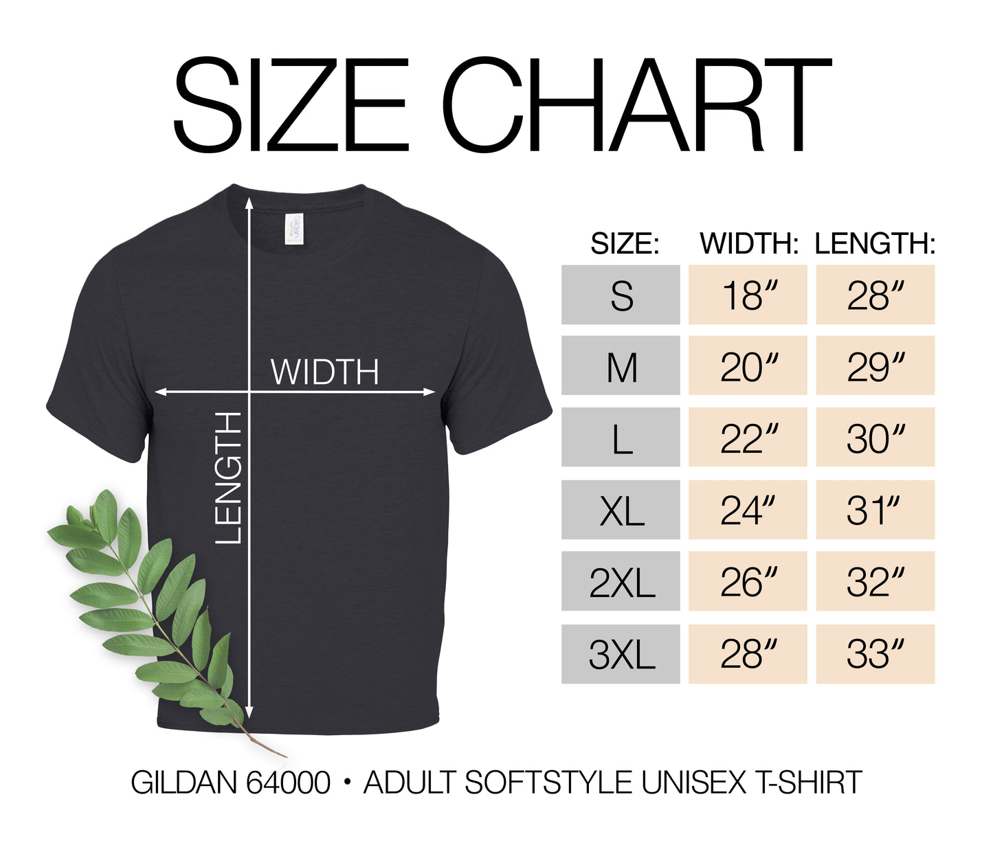 short sleeve tee size chart