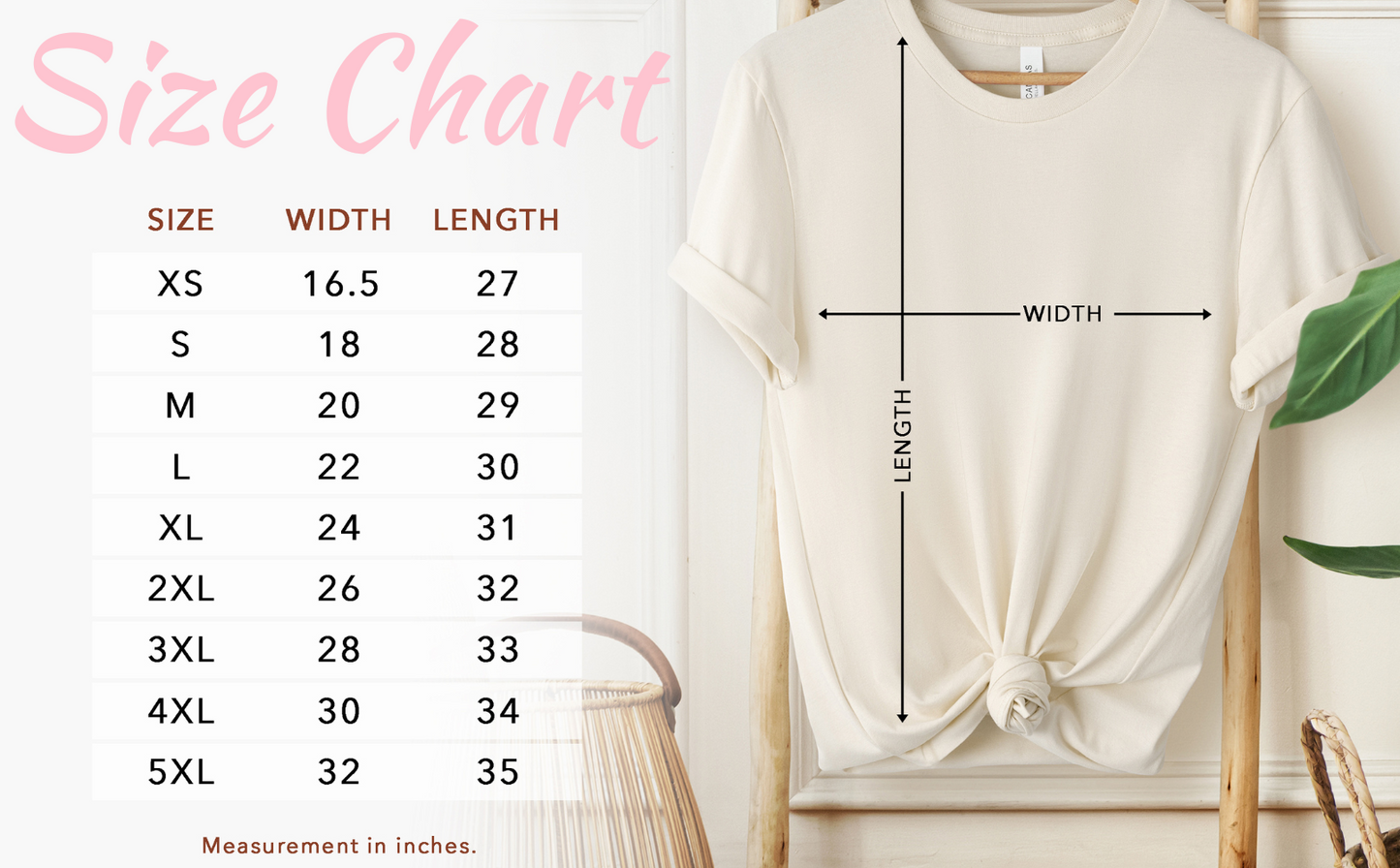 size chart for short sleeve tee