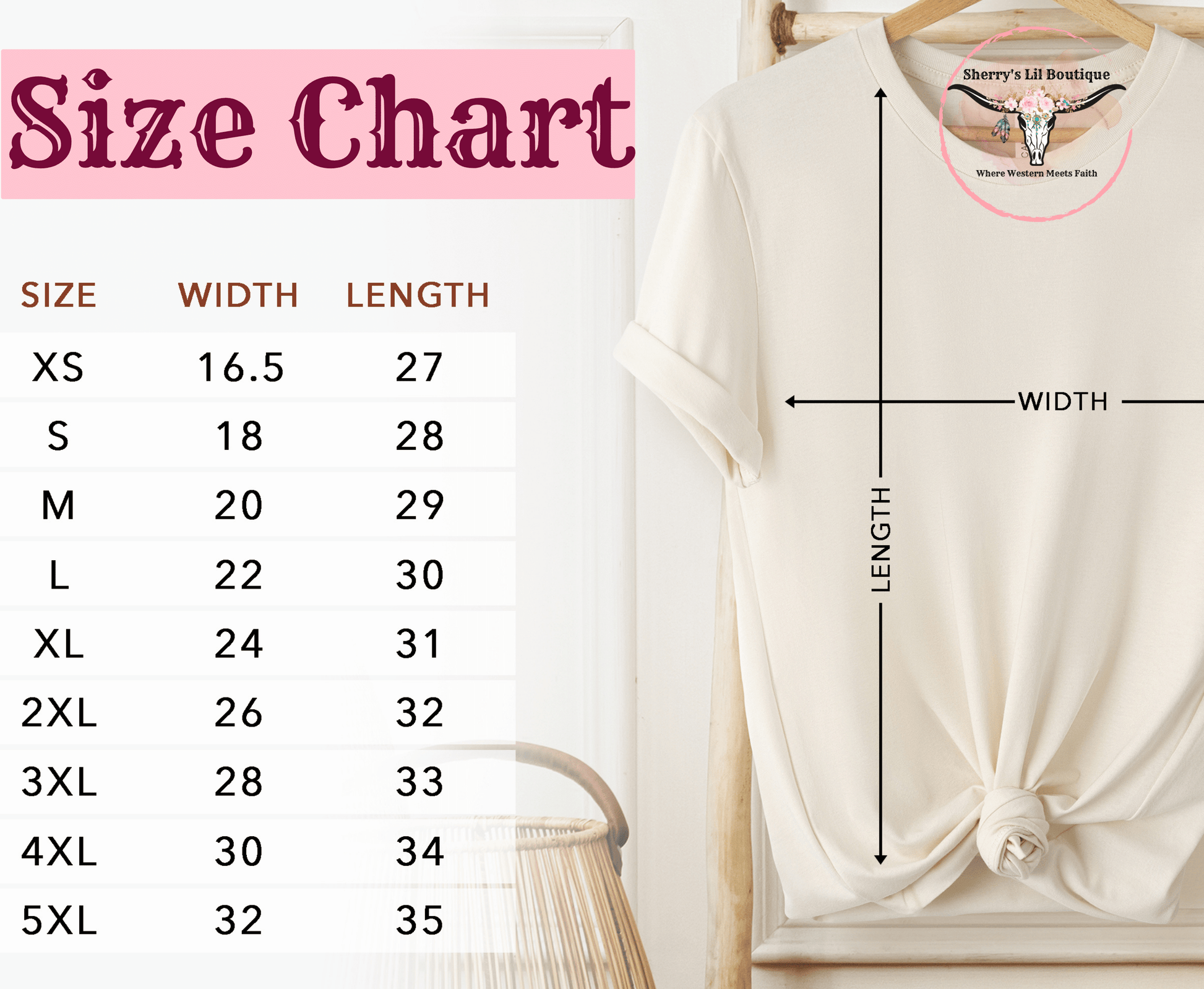 Short sleeve t-shirt size chart