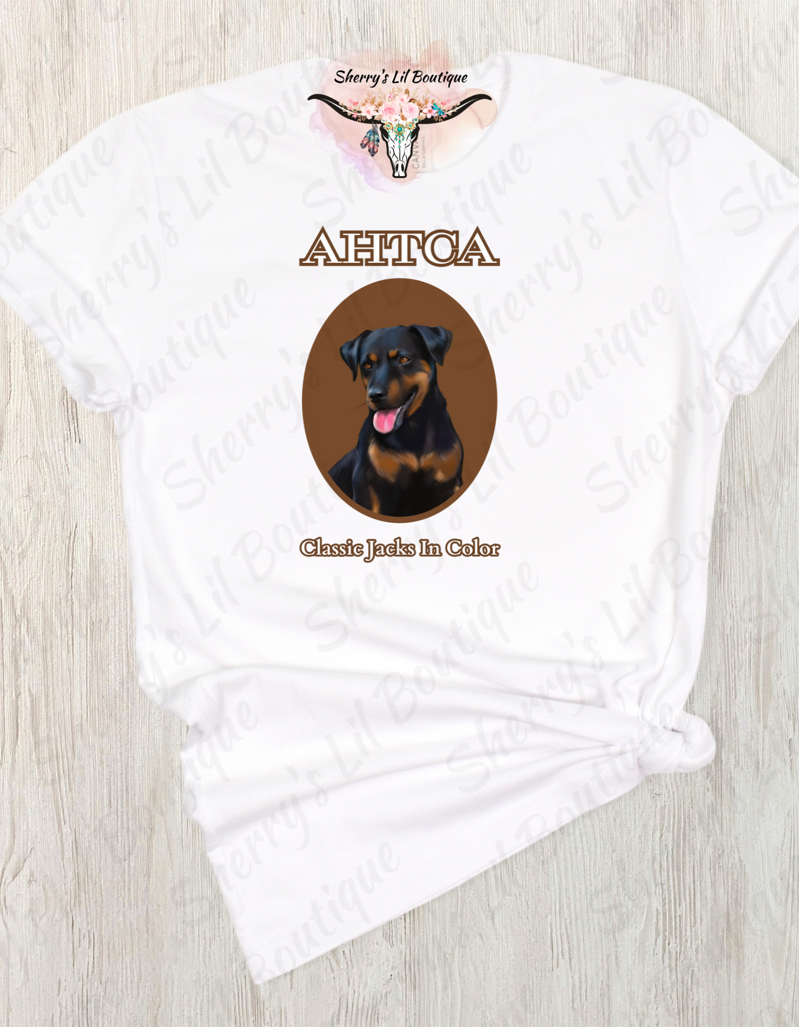 White short sleeve tee with AHTCA graphic design