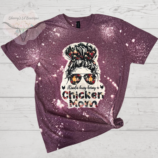 Maroon T-shirt with Busy being a chicken mom graphic design