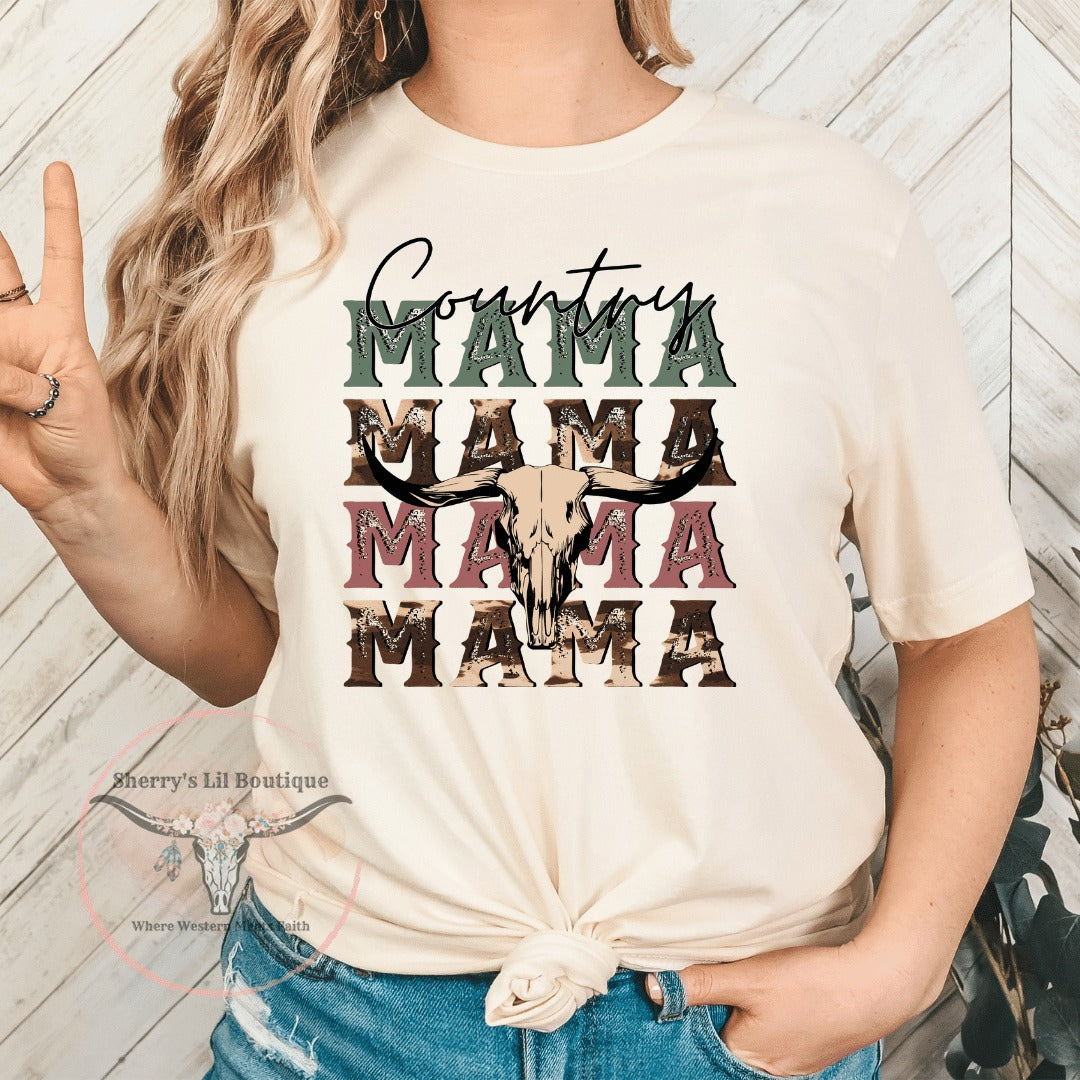 Country Mama sand colored short sleeved t-shirt