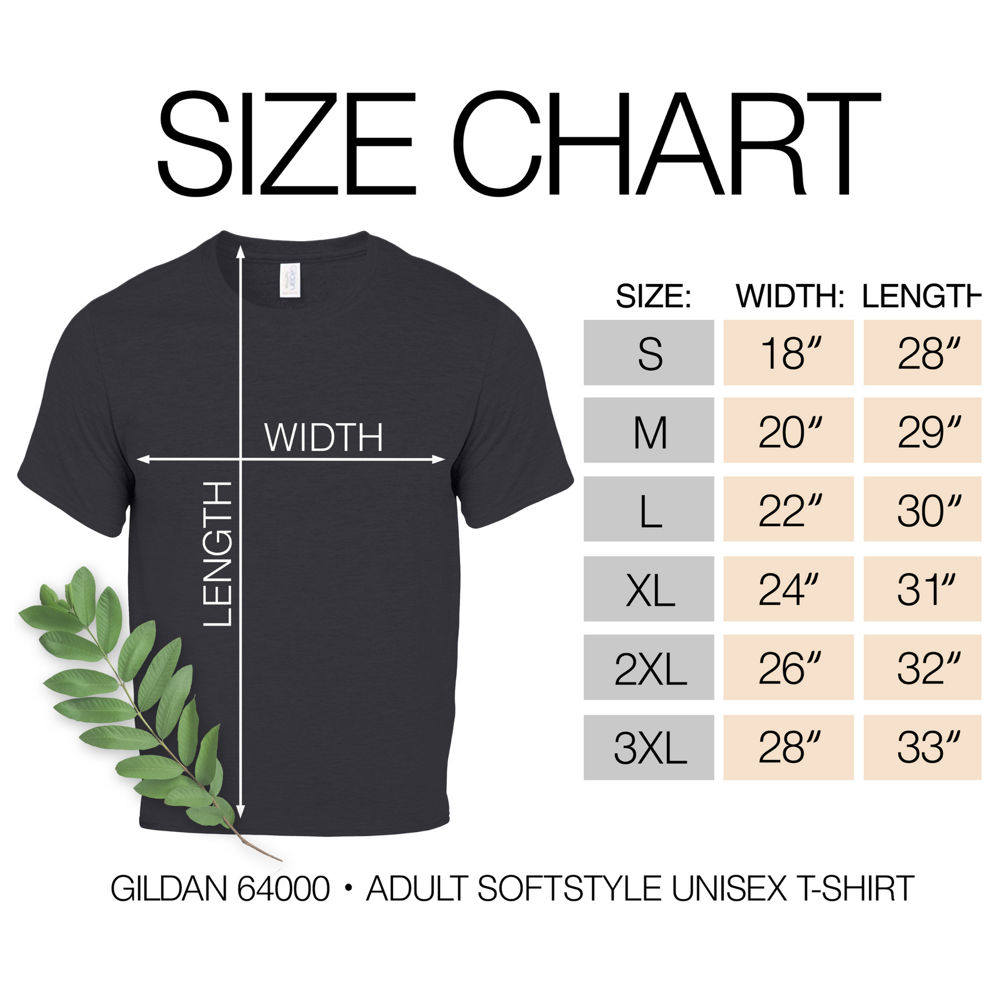 short sleeve tee size chart