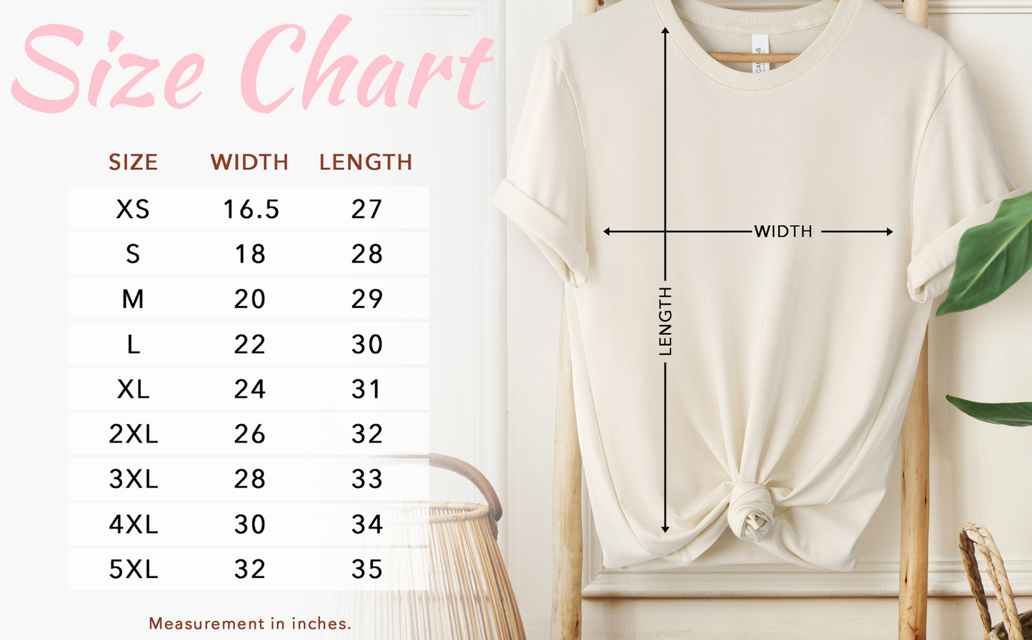 size chart for short sleeve tshirt