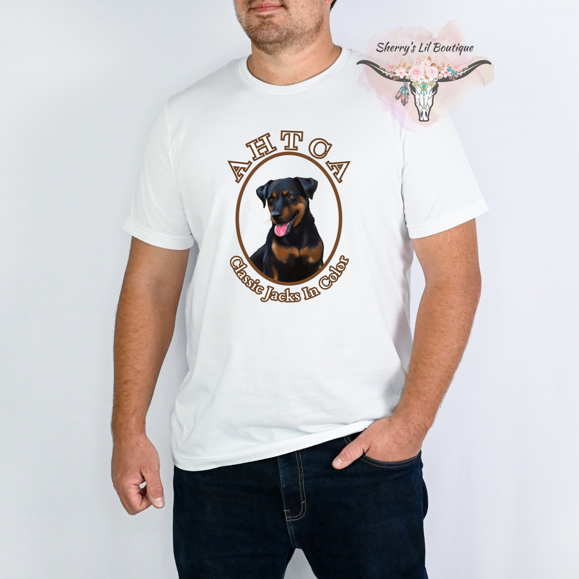 White short sleeve tee with AHTCA graphic design